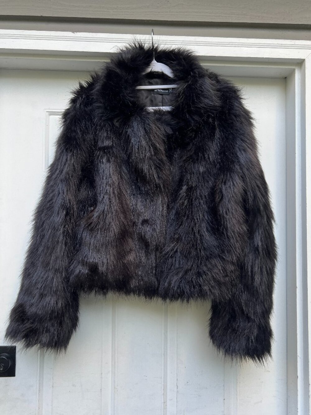 PrettyLittleThing Cropped Black Faux Fur Jacket